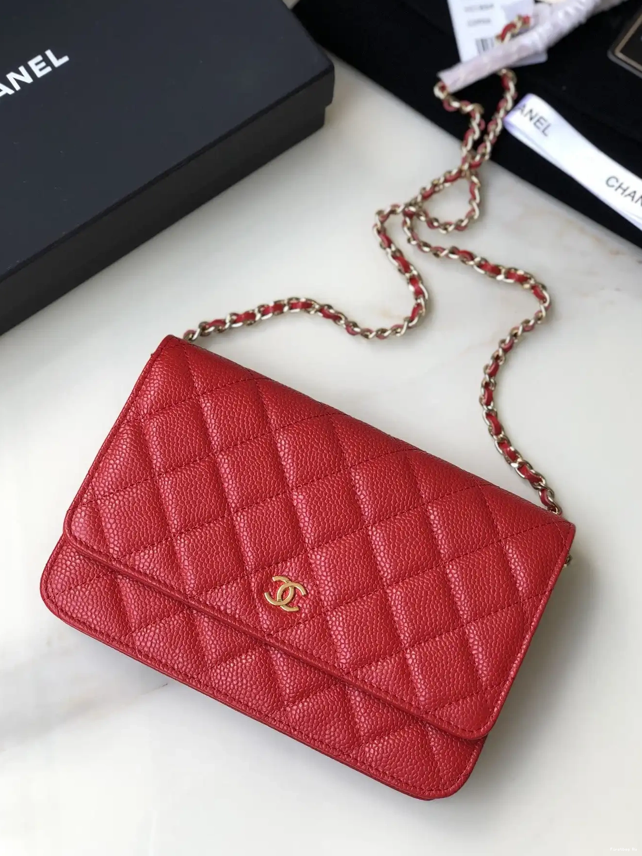 Firstbag Ru GOLD CHAIN WALLET CHANEL HARDWARE WITH CAVIAR 0609